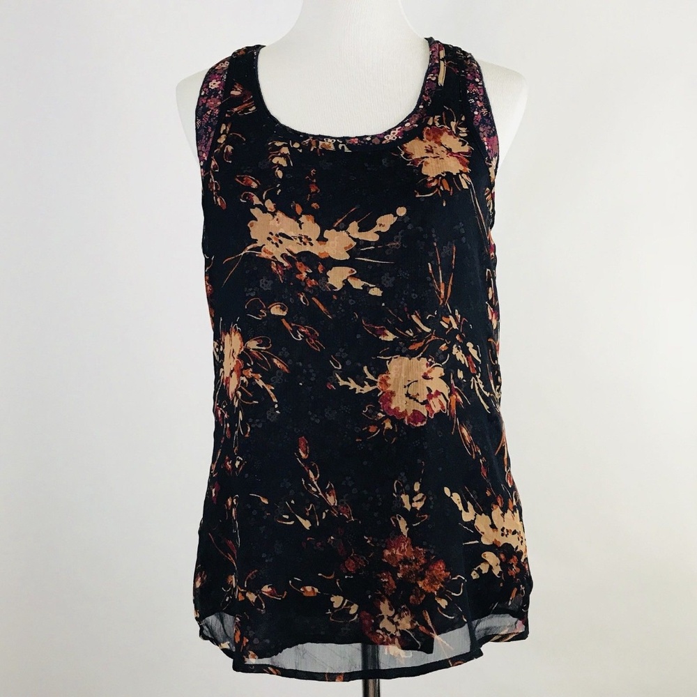 A.N.A Womens Shirt Size M Sleeveless Racer Back Blue Floral Blouse Top